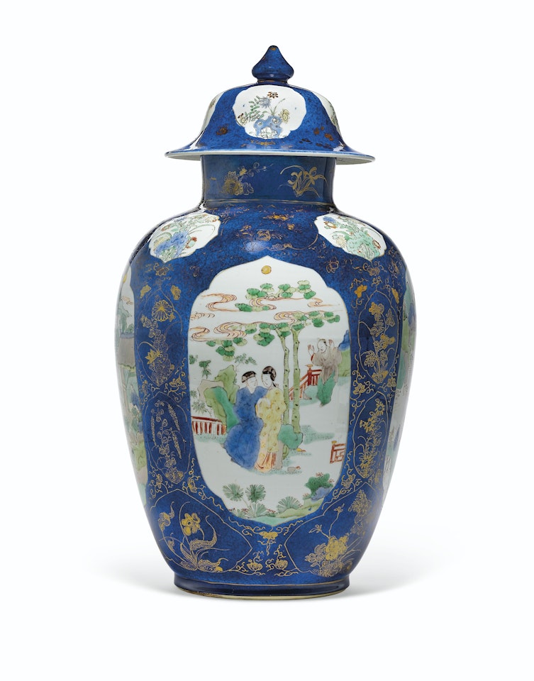 A FAMILLE VERTE GILT-DECORATED POWDER-BLUE-GROUND JAR AND COVER by Anonymous