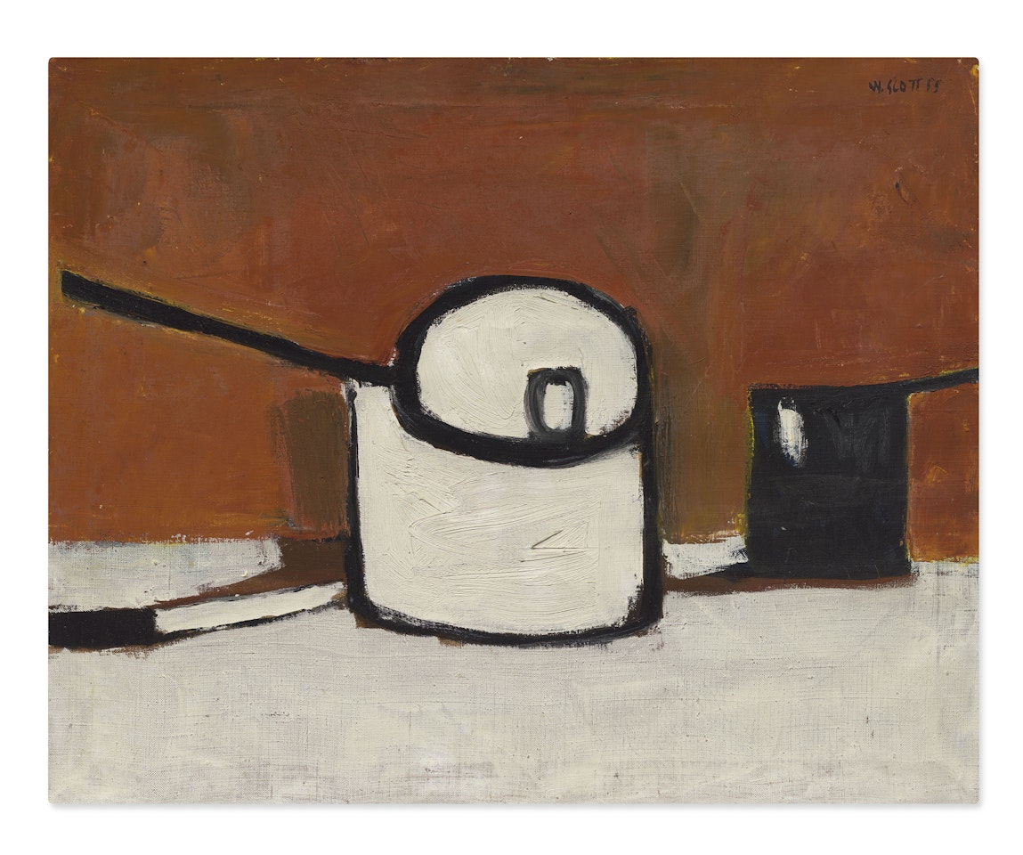 White and Black Pot on White Table by William Scott