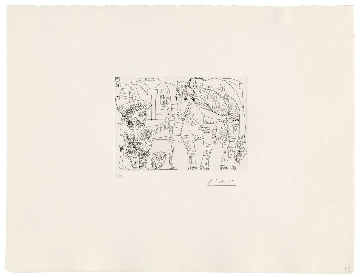 Couple, hibou et odalisque à cheval - Le départ de la Shunamite, Plate 79 from: La Série 347 by Pablo Picasso