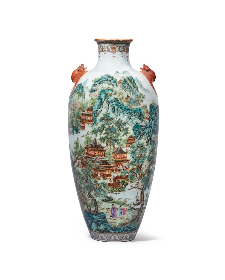 A FAMILLE ROSE ‘FIGURES IN LANDSCAPE’ VASE by Anonymous