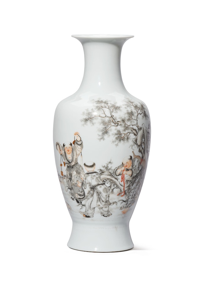 A FAMILLE ROSE ‘LIU HAI AND HIS TOAD’ VASE by Anonymous