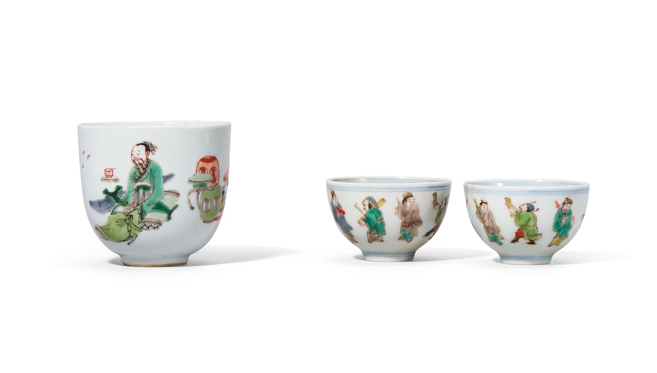 THREE FAMILLE VERTE CUPS by Anonymous