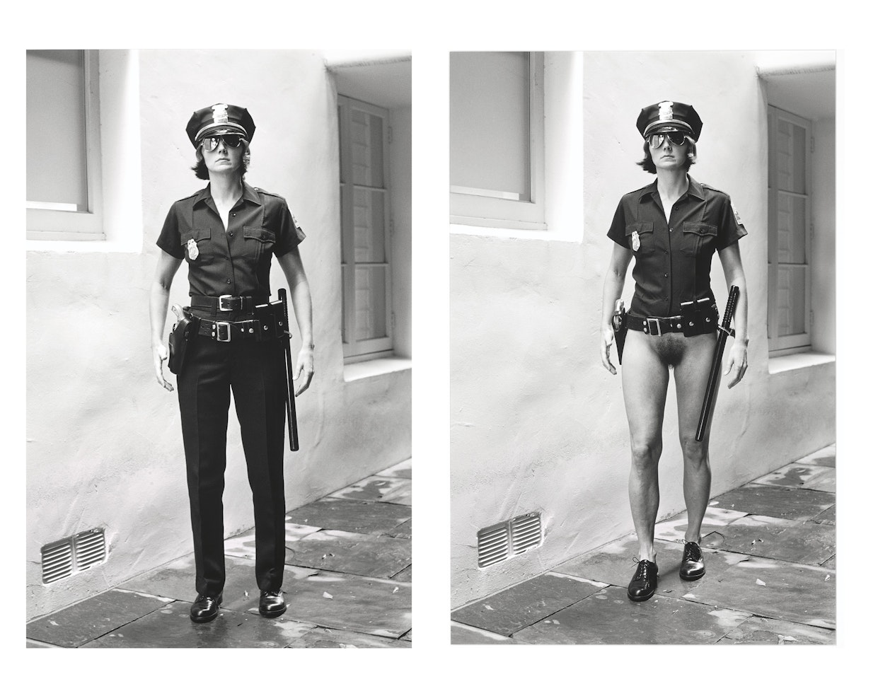 Evi as Cop, Half-Naked and Dressed, Beverly Hills, March by Helmut Newton