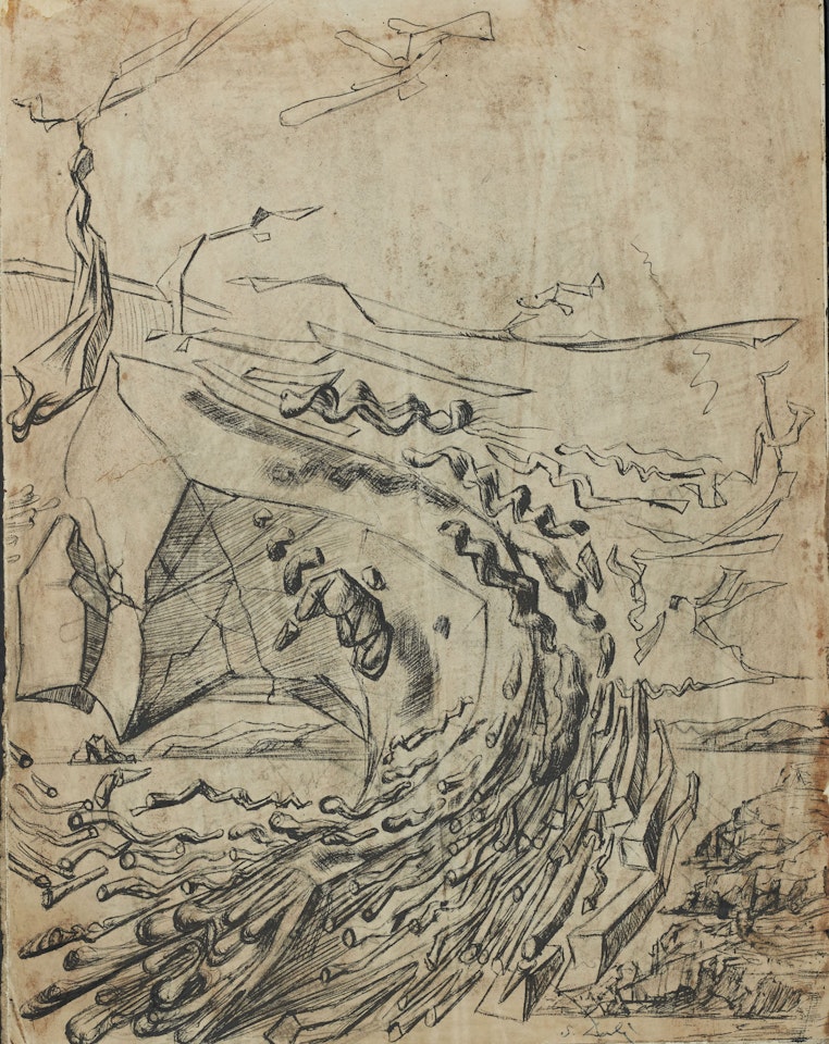 Étude de désintégration corpusculaire pour "Désintégration d'un coup de Tramontane sur Port Lligat" by Salvador Dali