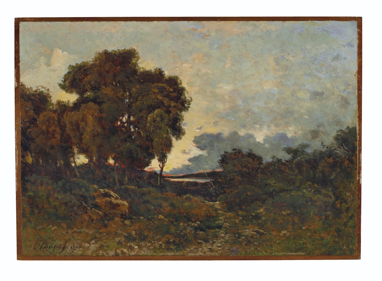 Soleil couchant sur l'Allier by Henri Harpignies