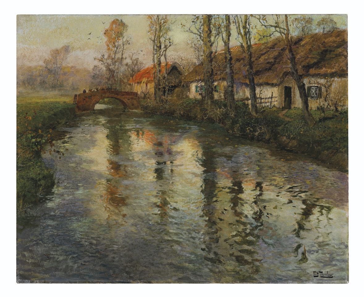 Cottages Along a River, Normandy by Fritz Thaulow