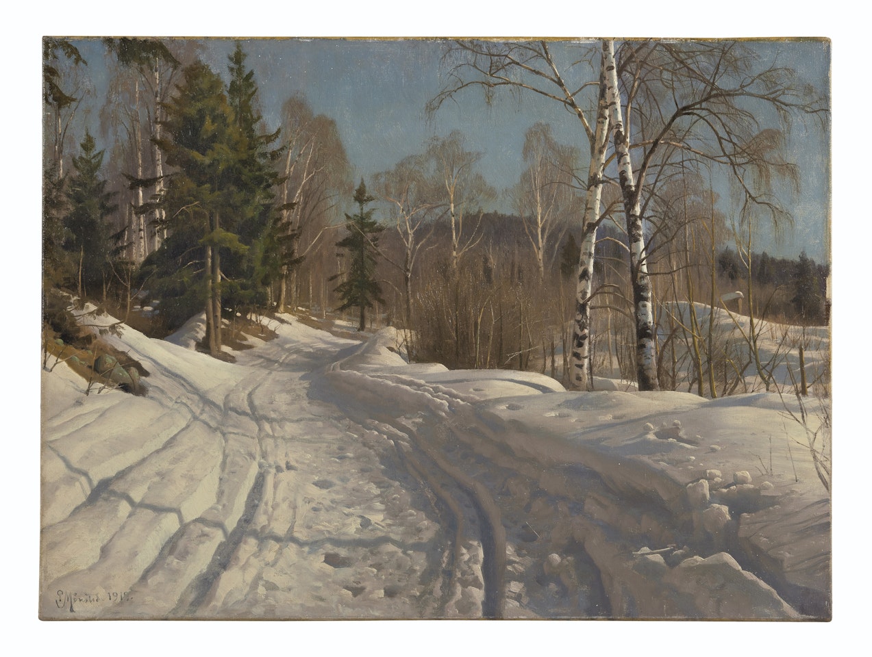 Solklar Vinterdag ved Langseth - Lillehammer, Norge by Peder Mork Monsted