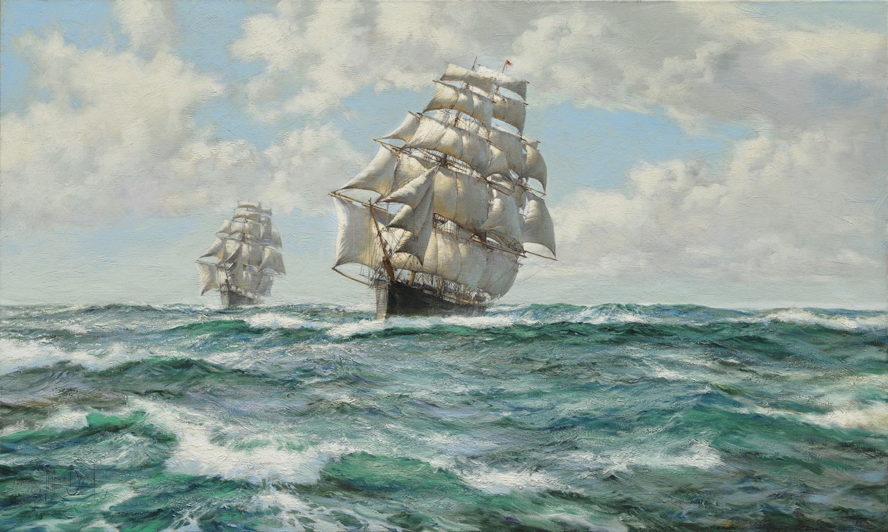 Surging Forward: The Race Between the Clipper Ships 'Lightning' and 'Red Jacket' across the Atlantic in 1854 by Montague Dawson