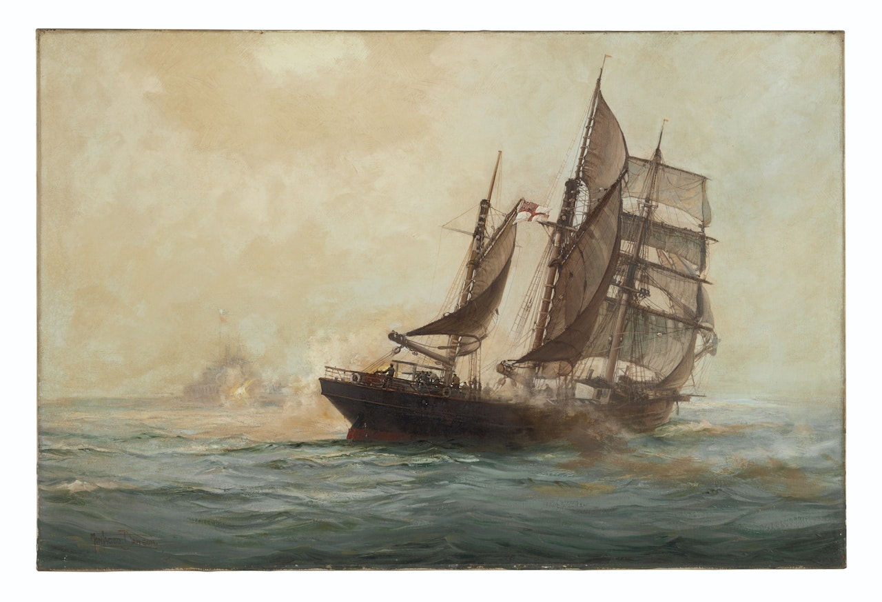 The Q-Ship 'Mary B. Mitchell' Sinking a German U-Boat in January 1917 by Montague Dawson