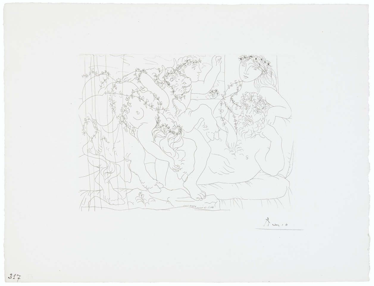 Le Repos du sculpteur devant une bacchanale au taureau, from La Suite Vollard by Pablo Picasso