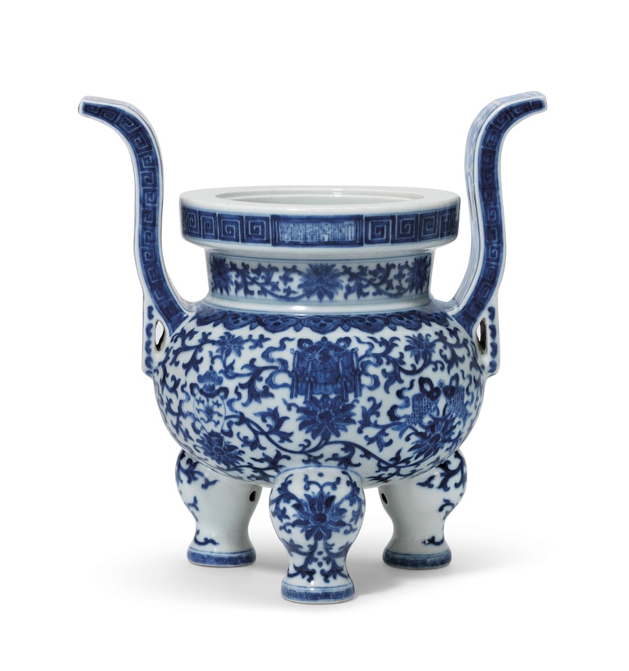 A BLUE AND WHITE TRIPOD CENSER by Anonymous