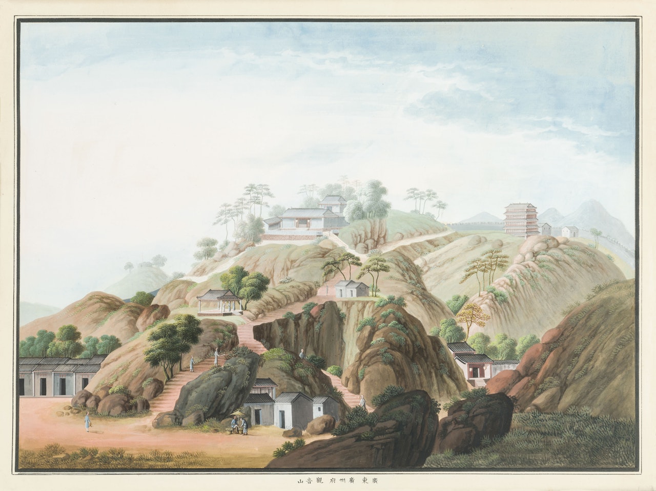 Guanyin Hill, Canton, with the five-storey pagoda and the Old City wall beyond by Chinese School