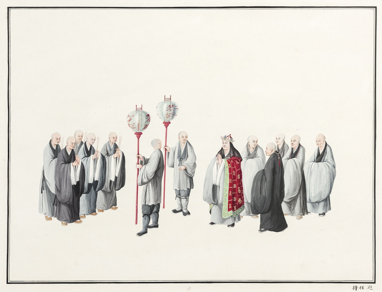 Six studies of Chinese Buddhist Monks and other Chinese figures by Chinese School