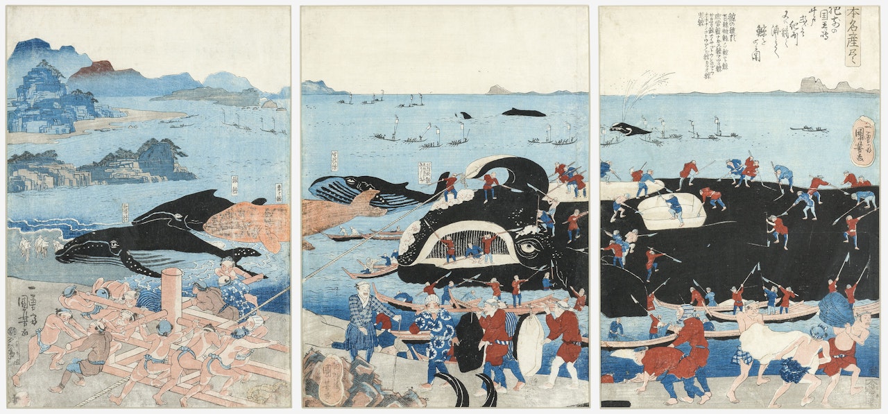 Catching Whales at Goto and Hirado in Hizen Province or Kishu Province by Utagawa Kuniyoshi