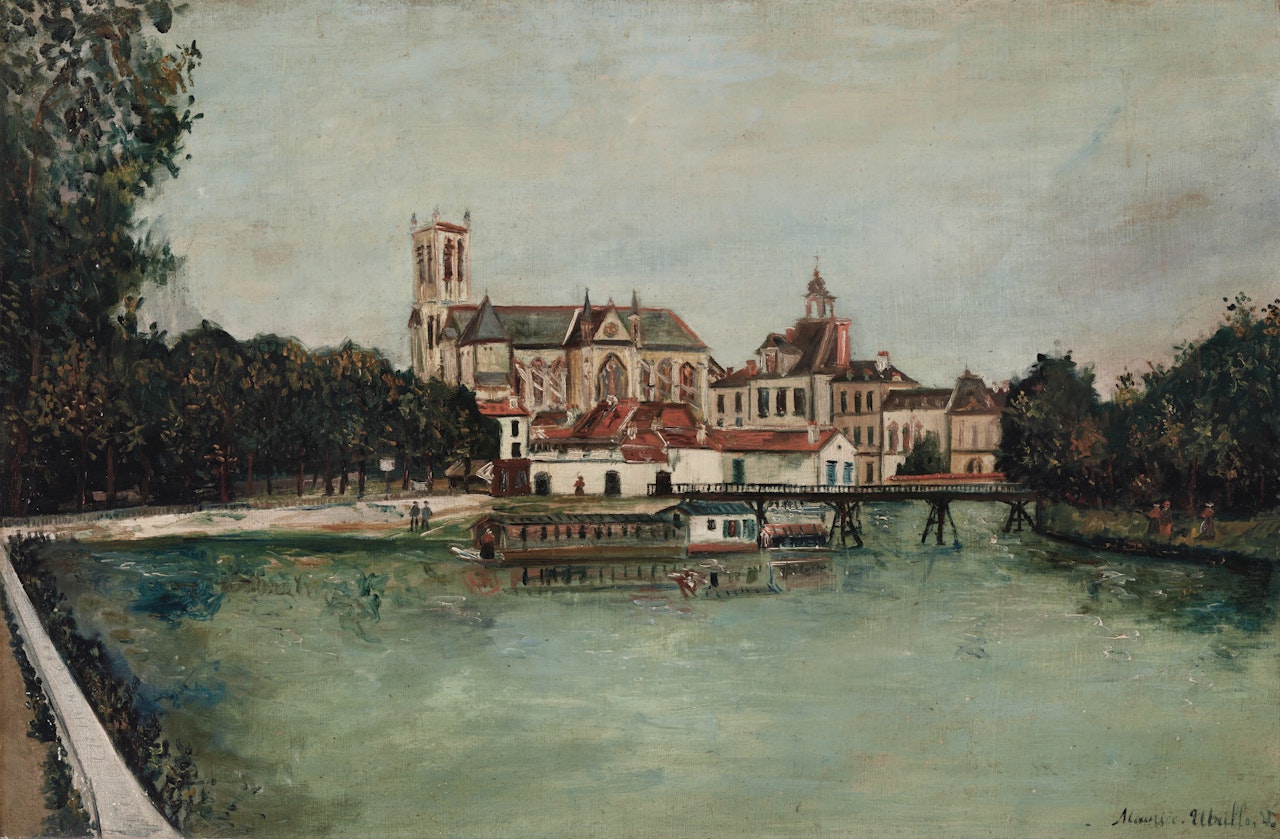 Cathédrale et Hôtel de ville, perspective sur la Marne, Meaux (Seine-et-Marne) by Maurice Utrillo