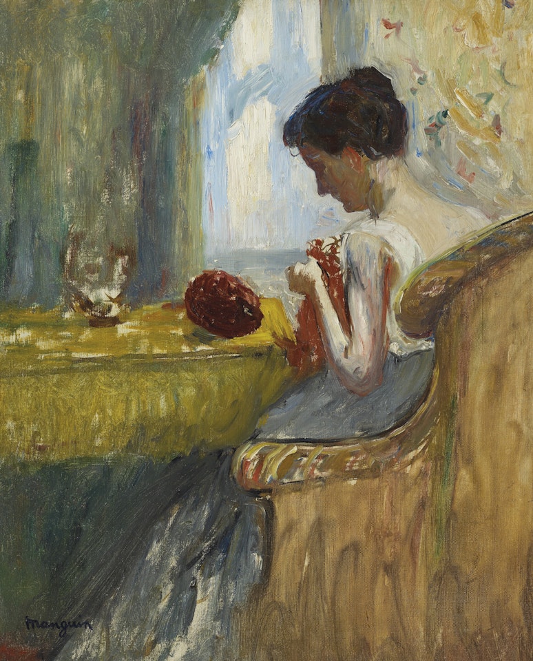 Jeune femme tricotant by Henri Manguin