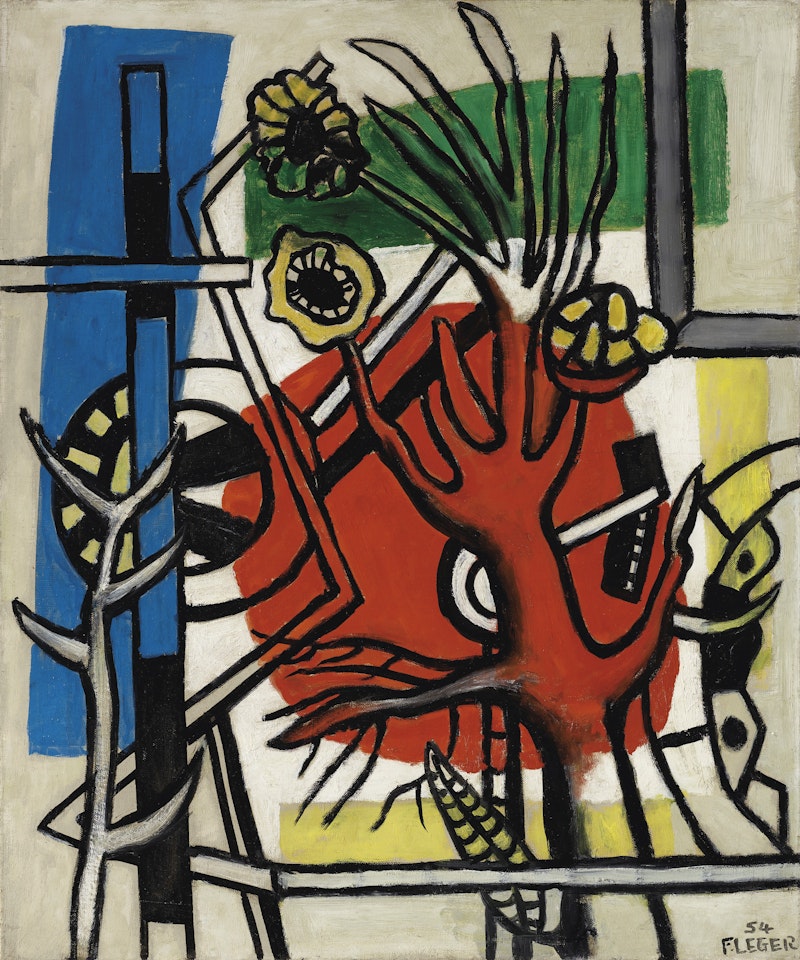 Un arbre sur un fond rouge by Fernand Leger