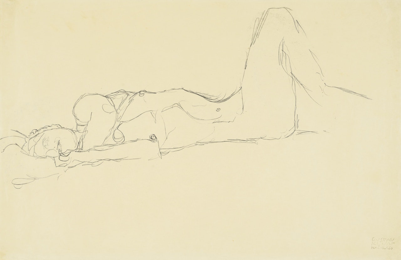 Liegender Akt mit aufgestelltem rechten Bein by Gustav Klimt