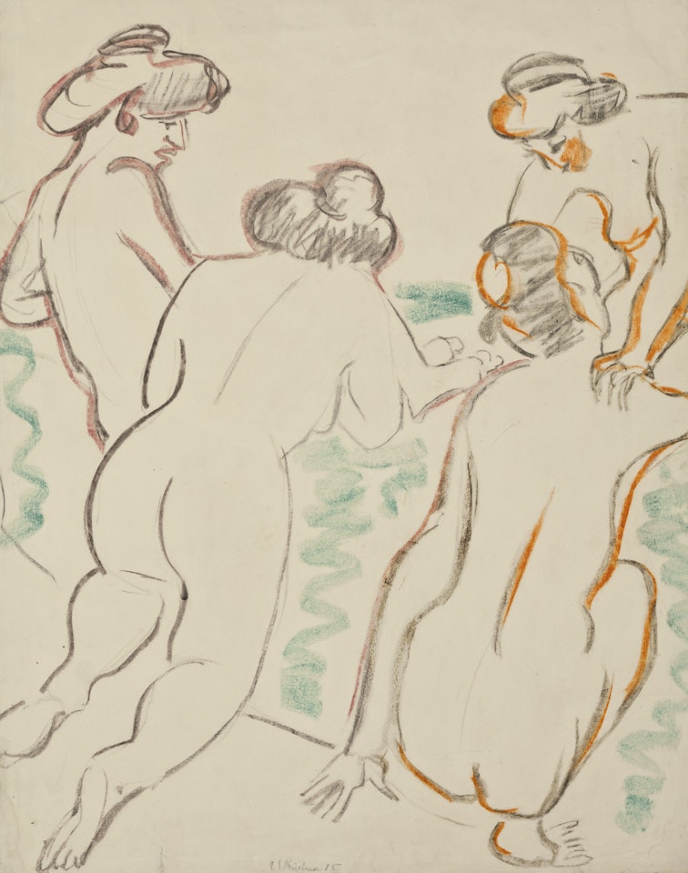 Gruppe nackter Frauen in Unterhaltung by Ernst Ludwig Kirchner