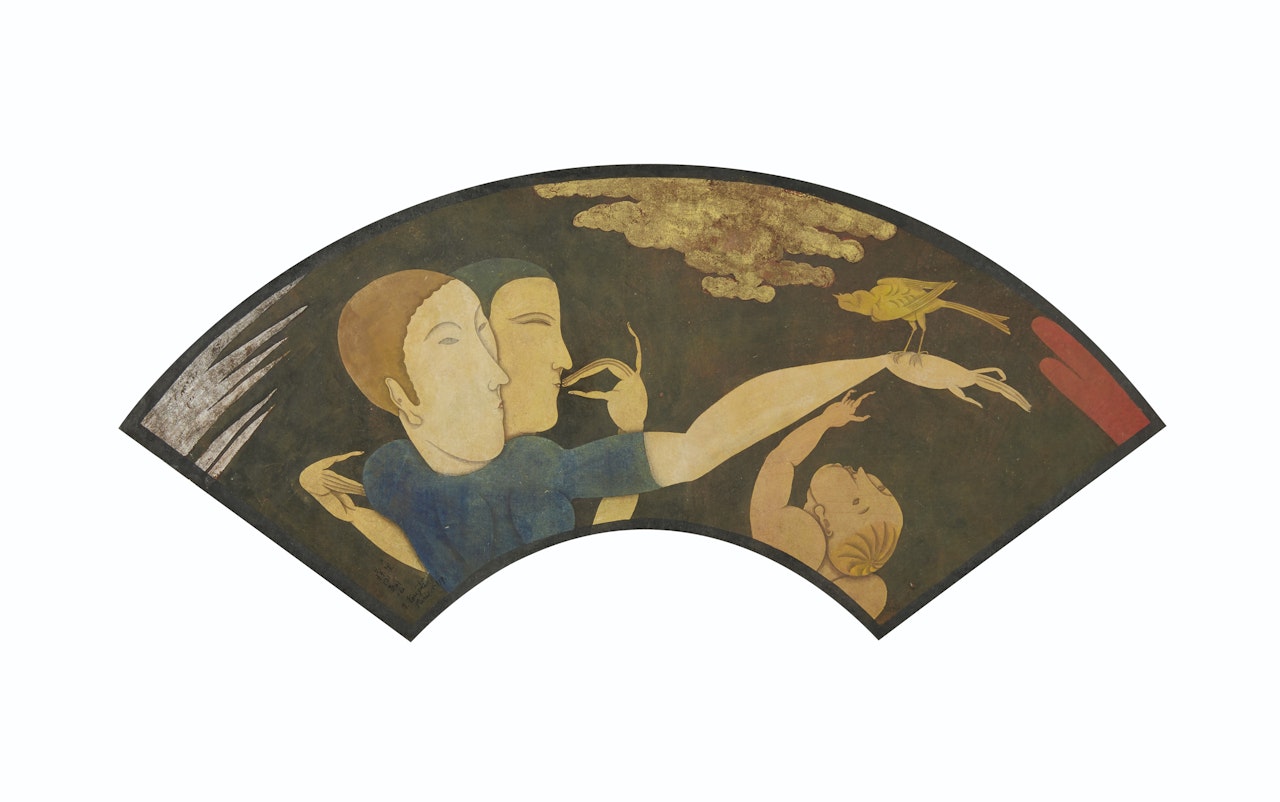 Parents avec enfant et oiseau by Leonard Tsuguharu Foujita