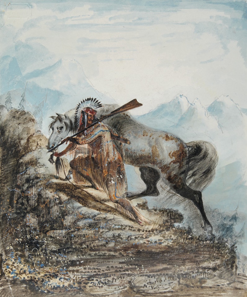 An Indian With the Scalp Lock of His Enemy by Alfred Jacob Miller