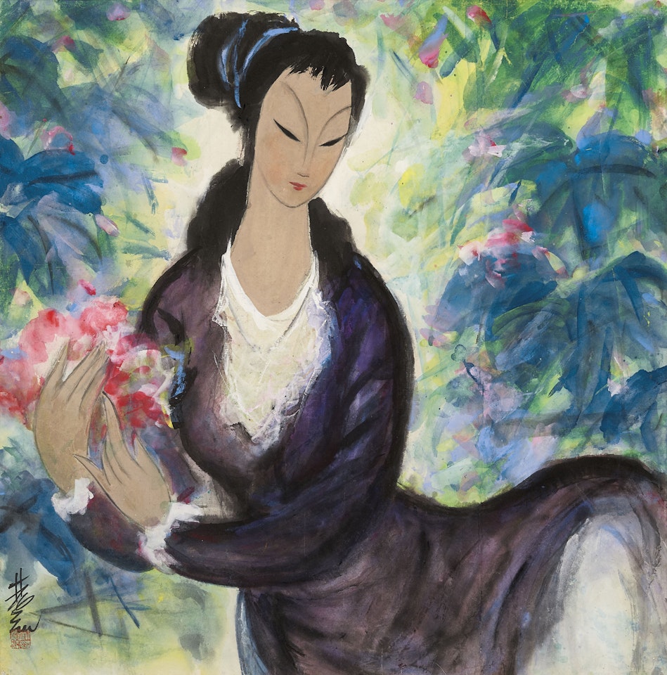 Lady Holding Flower by Lin Fengmian
