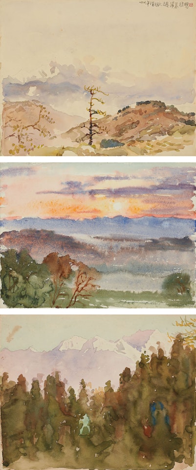 Spring of the Himalayas/Sunset in Darjeeling/Mountain Forest by Xu Beihong