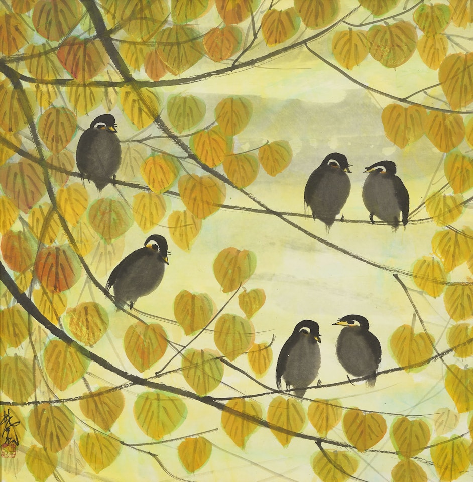Small Birds and Autumn Leaves by Lin Fengmian
