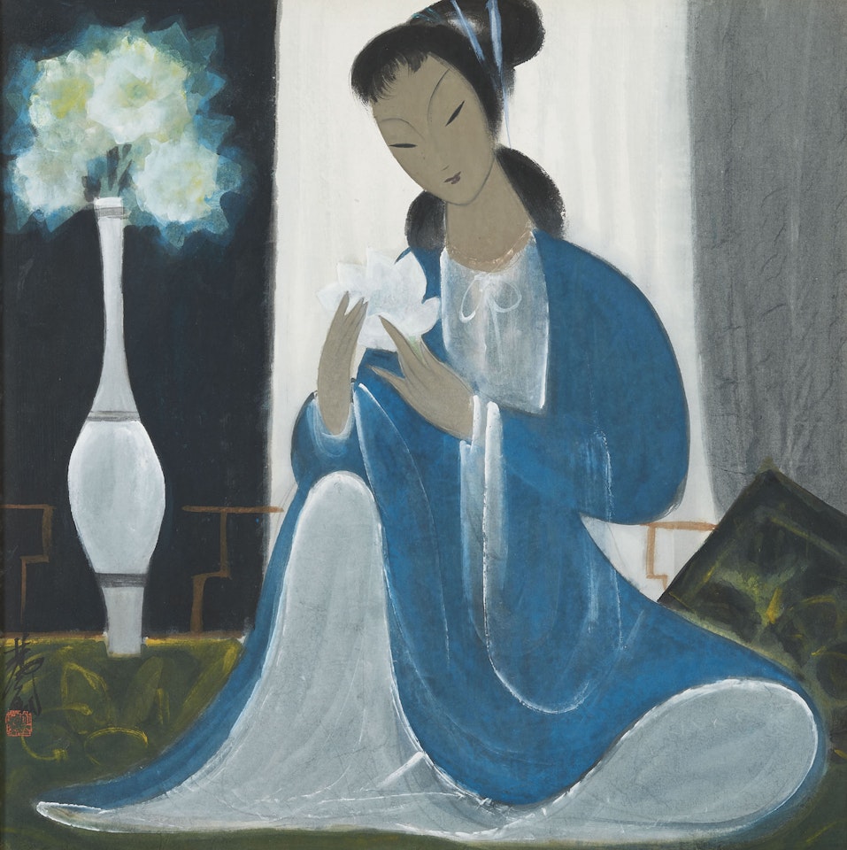 Lady Holding Flower by Lin Fengmian