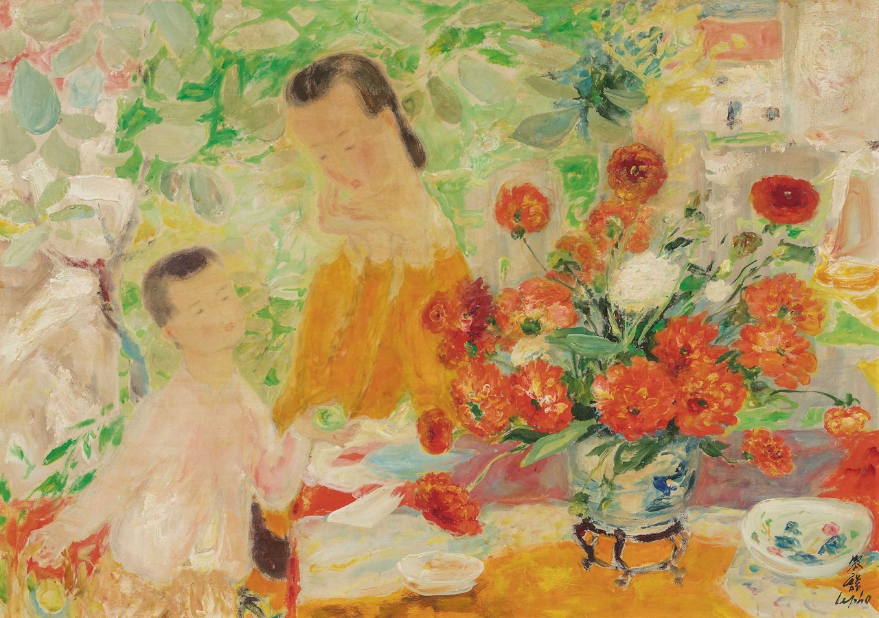La mère et l'enfant aux dahlias (Mother and Child with Dahlias) by Le Pho
