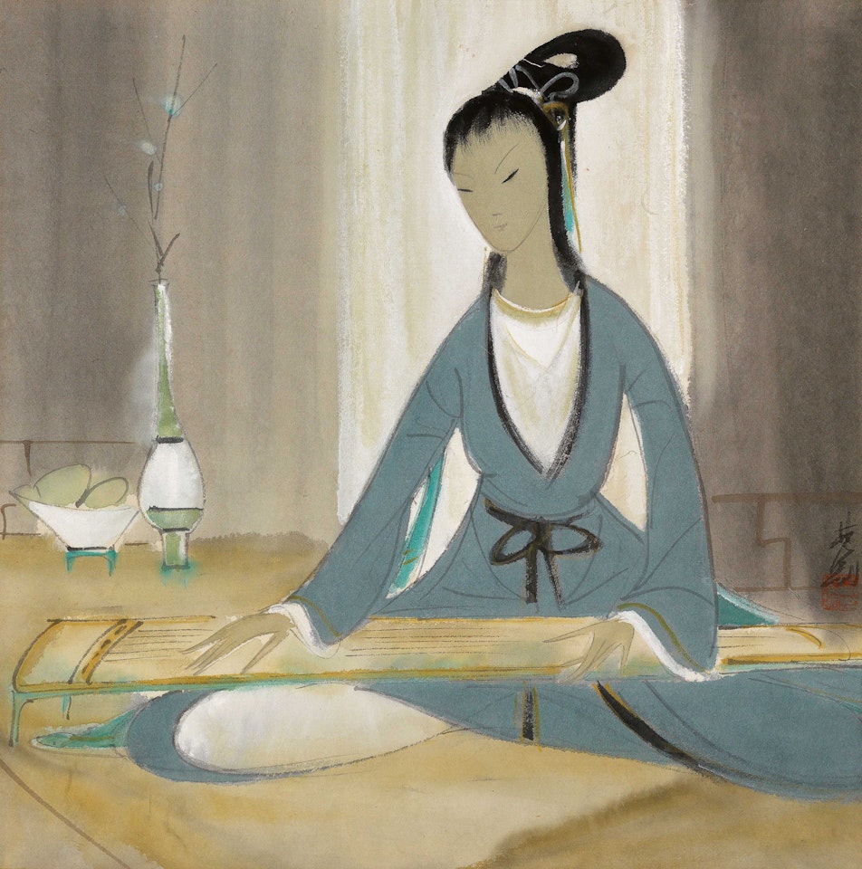 Lady Playing Guqin by Lin Fengmian