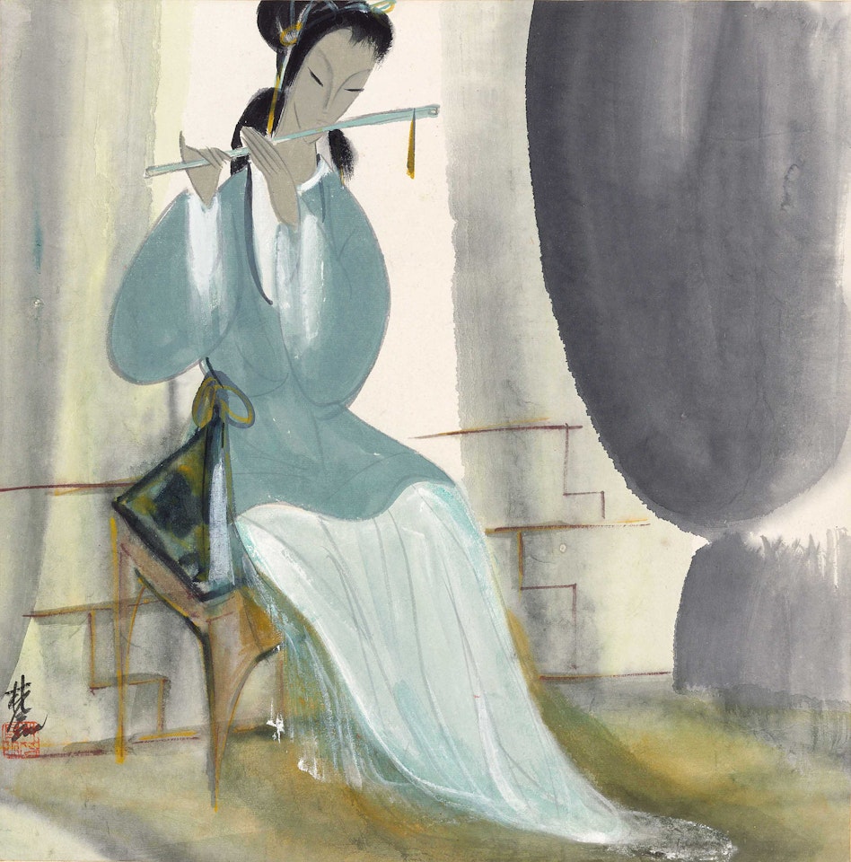 Lady Playing Flute by Lin Fengmian