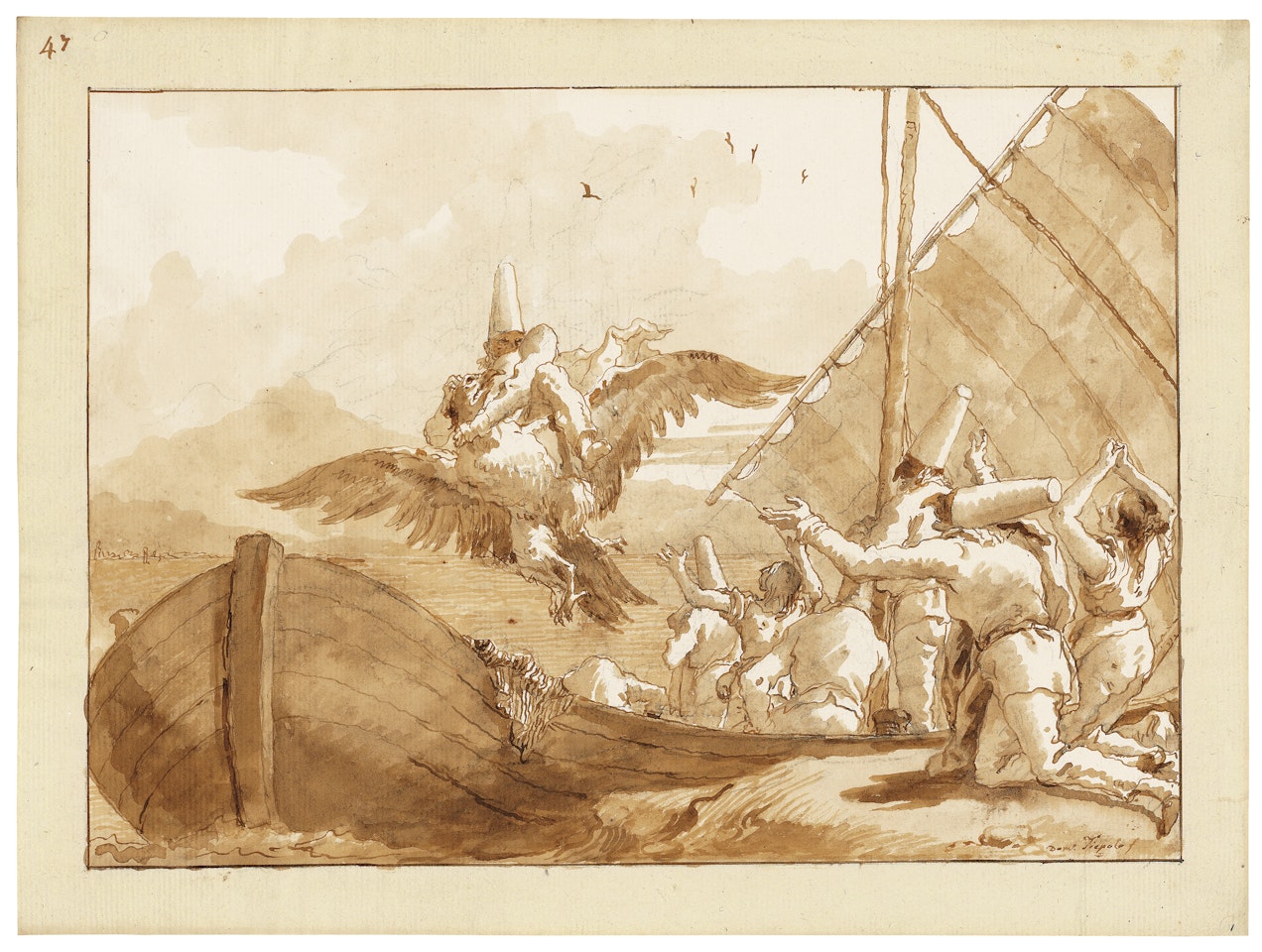 Punchinello carried off by an eagle by Giovanni Domenico Tiepolo