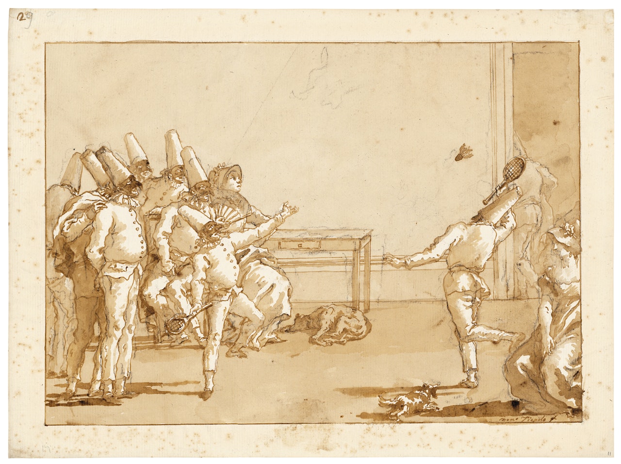 Punchinellos playing battledore and shuttlecock by Giovanni Domenico Tiepolo