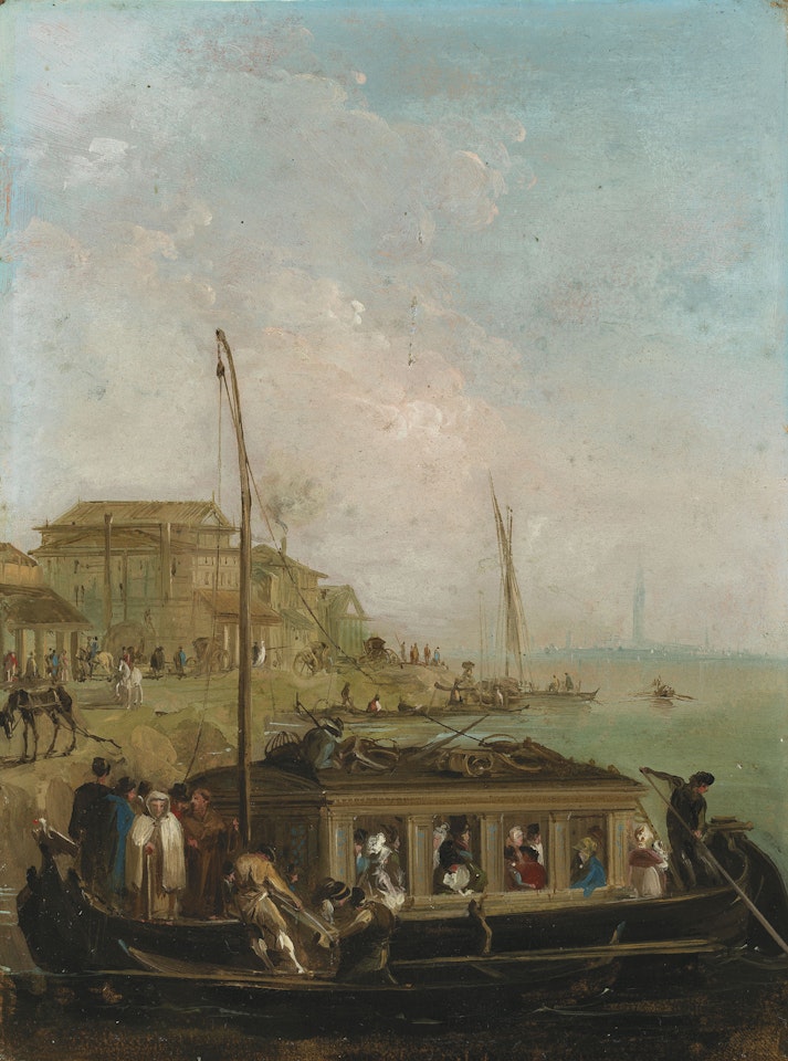 Venice, with figures arriving on a boat by Giuseppe Bernardino Bison