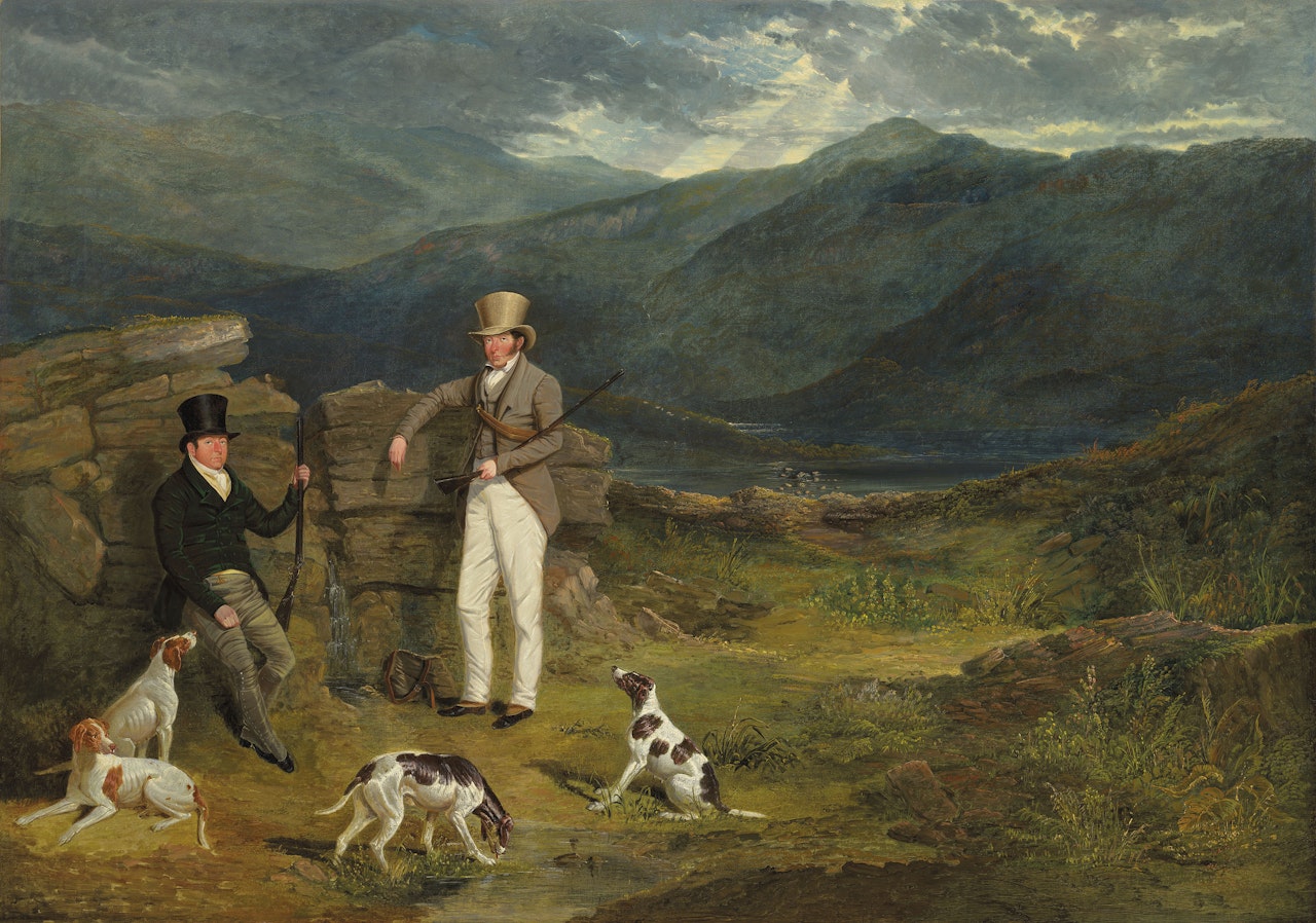 John Barker of Leighton Hall, Yorkshire, and John Batsby, with pointers on a grouse moor by John Frederick Herring