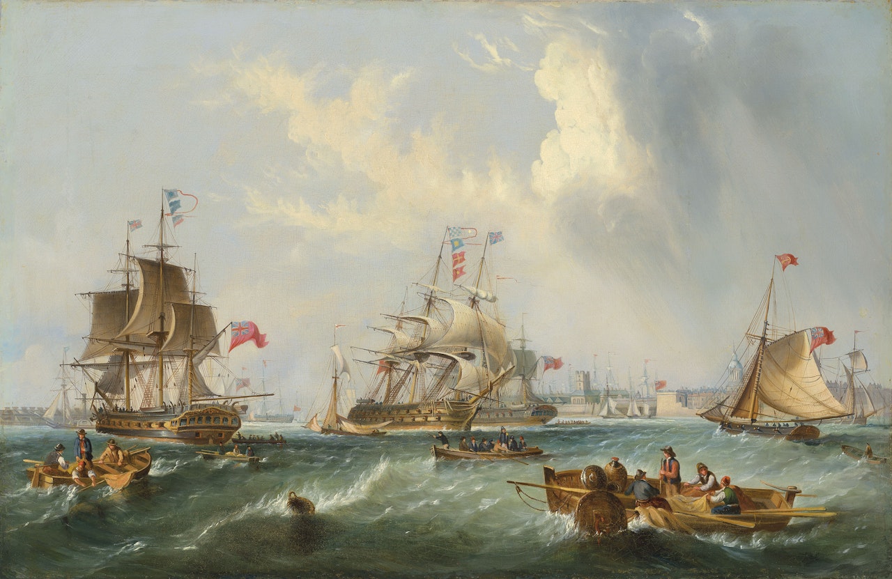 Men-of-war and other shipping off Portsmouth harbour by John Wilson Carmichael