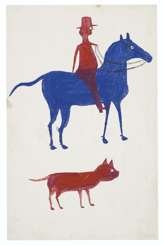 Red Man on Blue Horse with Dog by Bill Traylor