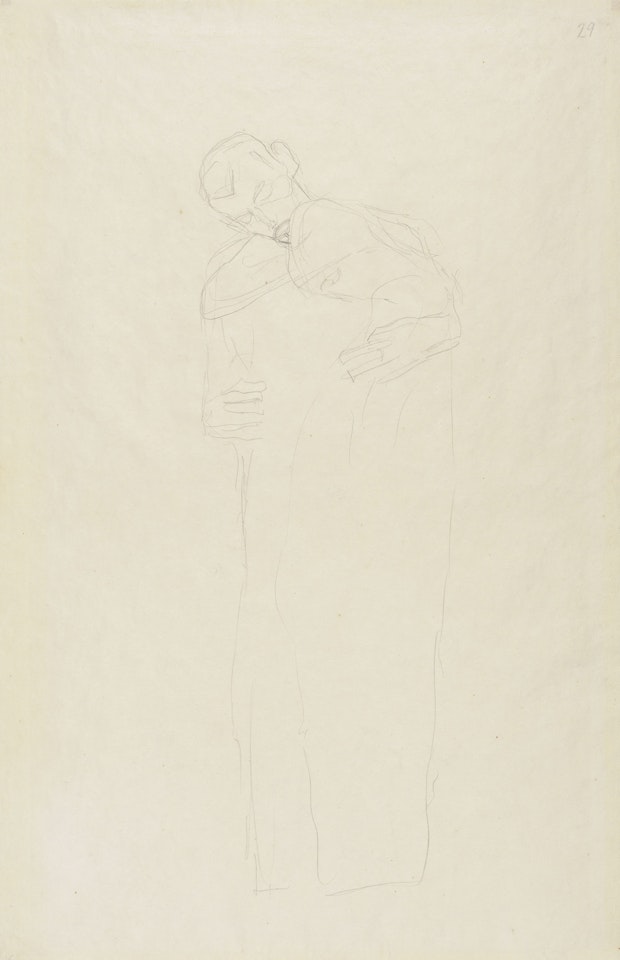 Liebespaar mit Schwangerer in langen Gewändern by Gustav Klimt