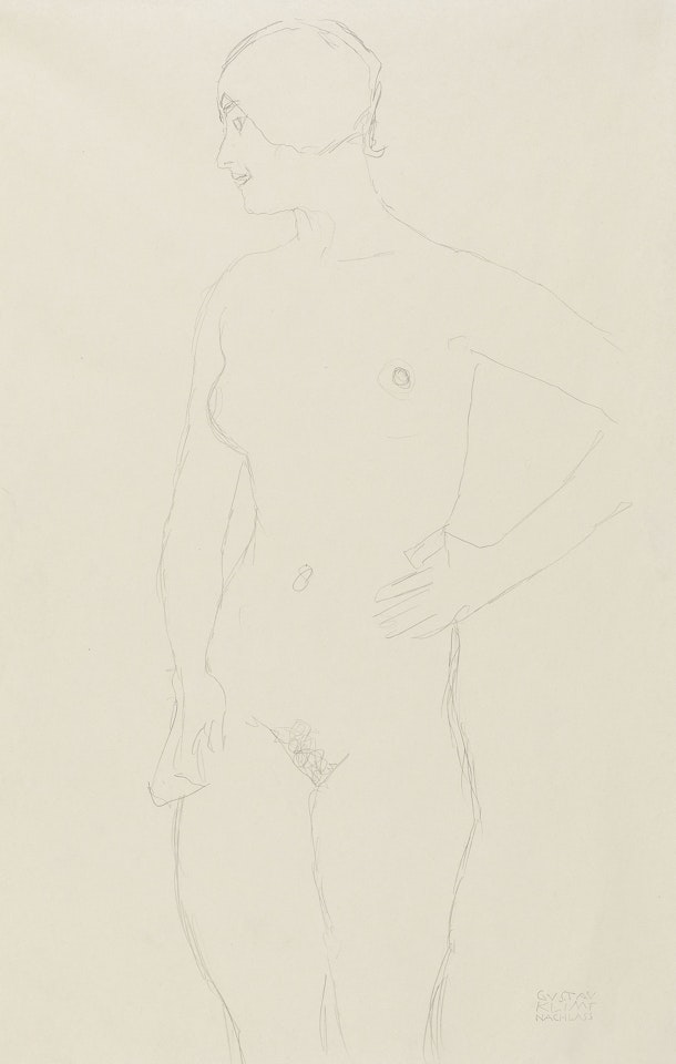 Stehender Akt von vorne, den Kopf im Profil nach links by Gustav Klimt