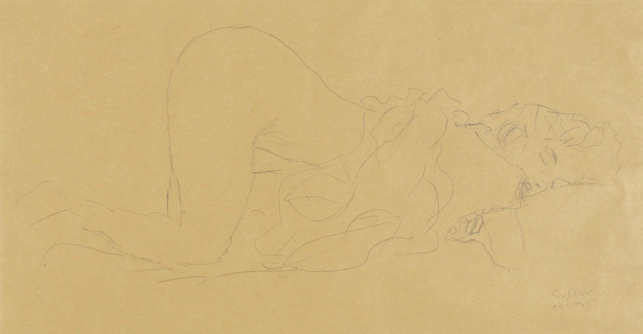 Liegender Halbakt nach rechts by Gustav Klimt