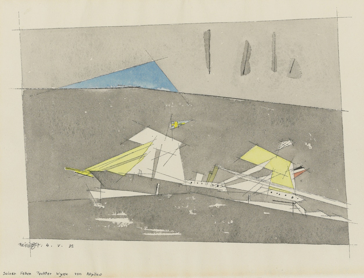 Schiff mit schwedischer Flagge II by Lyonel Feininger