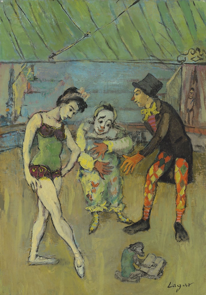 Clowns, trapéziste et singe by Celso Lagar