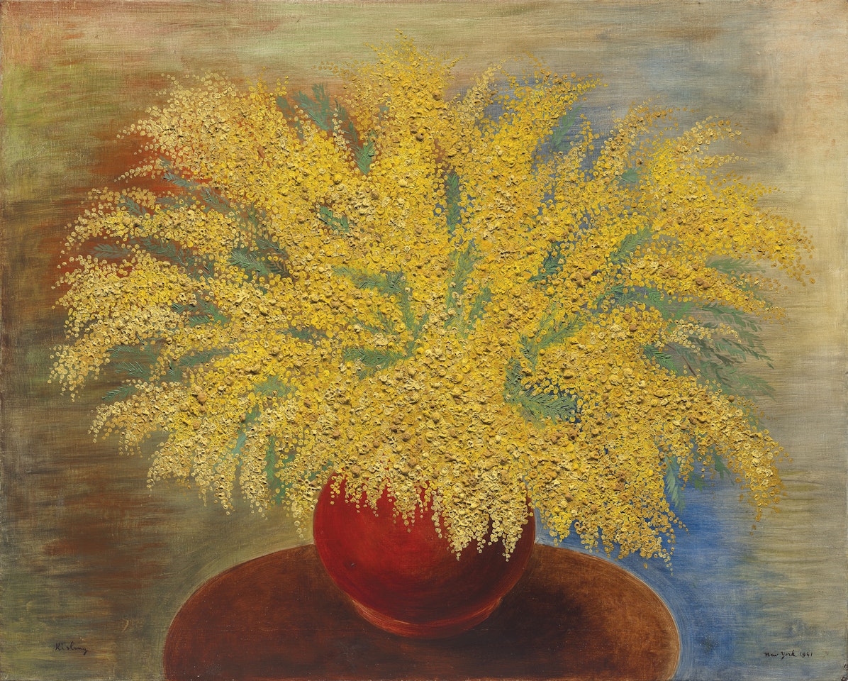 Bouquet de mimosas au pot rouge by Moïse Kisling
