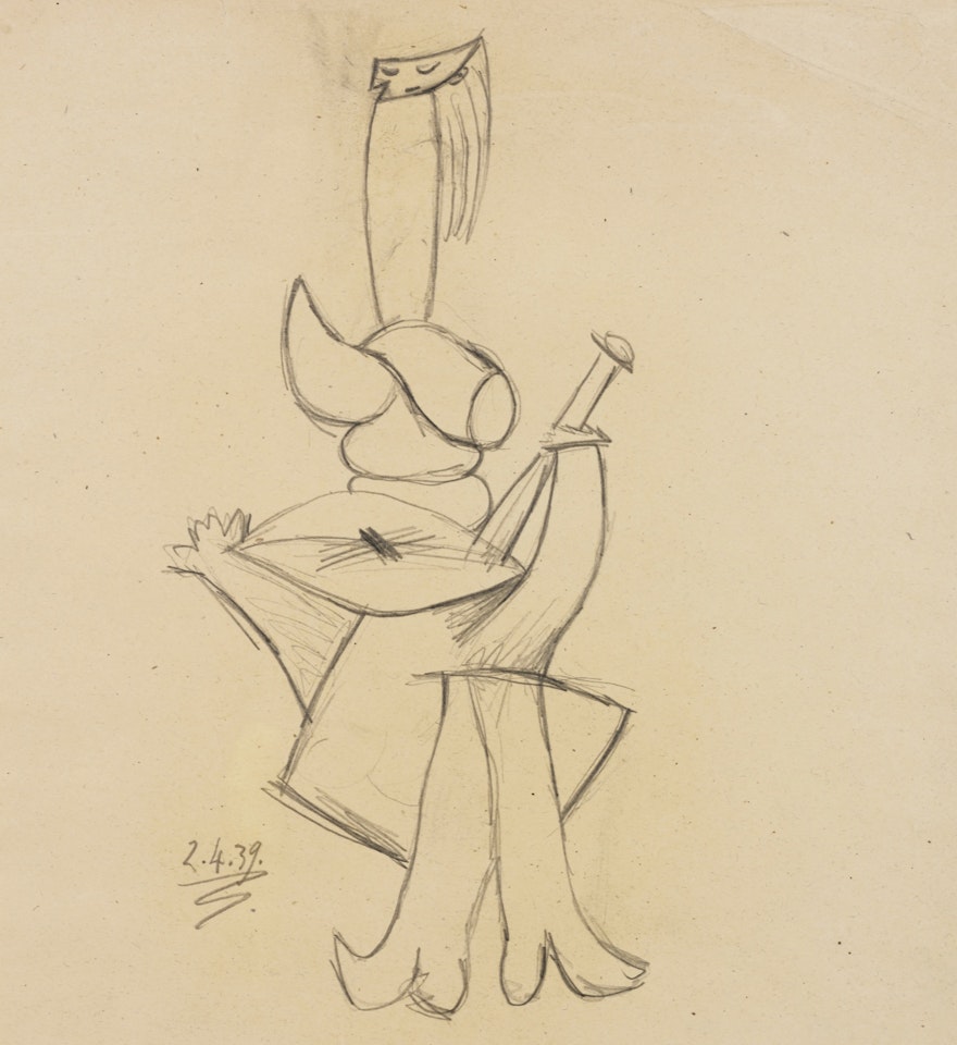 FEMME ASSISE À L'INSTRUMENT DE MUSIQUE by Pablo Picasso