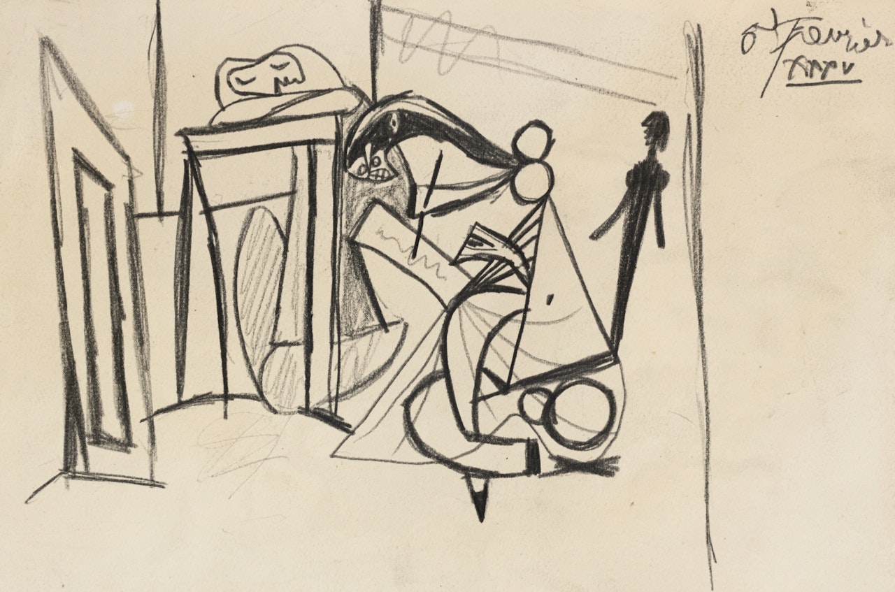 ÉTUDE POUR FEMME DESSINANT ET FEMME ASSOUPIE by Pablo Picasso