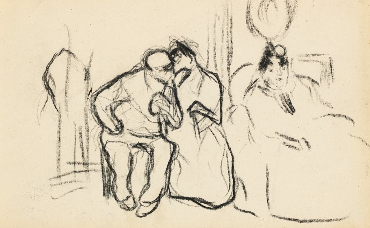 DEUX FEMMES ET UN HOMME ASSIS DANS UN INTÉRIEUR by Pablo Picasso