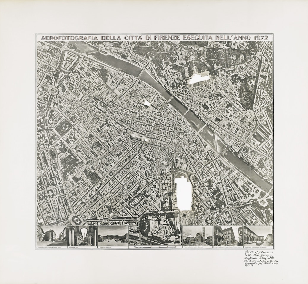 R601 PHOTO OF FLORENCE WITH THE STAZIONE CENTRALE, PALAZZO PITTI, BATTISTERO & PALAZZO VECCHIO REMOVED by Sol LeWitt