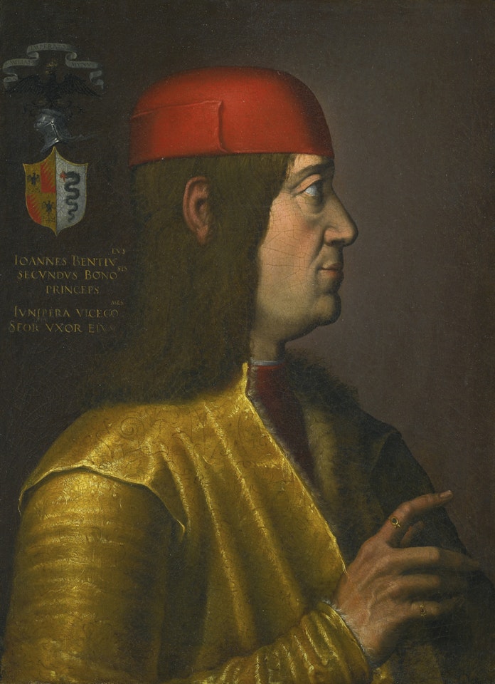 PORTRAIT OF A GENTLEMAN, HALF-LENGTH, IDENTIFIED AS GIOVANNI II BENTIVOGLIO (1443–1508) by BOLOGNESE SCHOOL