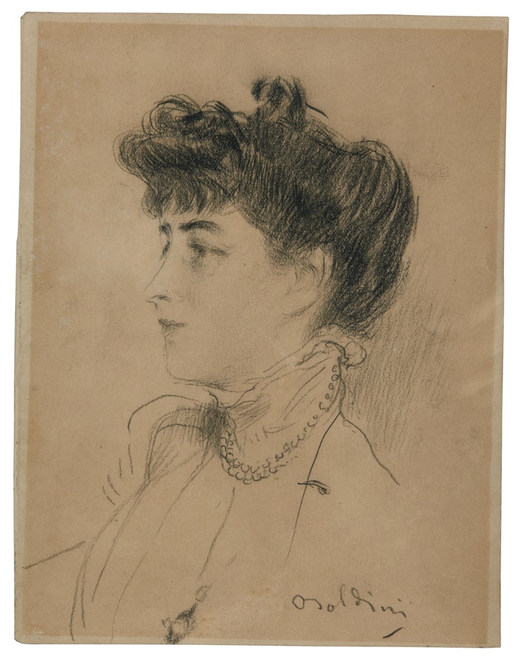 PORTRAIT OF AN ELEGANT YOUNG LADY WITH A PEARL NECKLACE by Giovanni Boldini